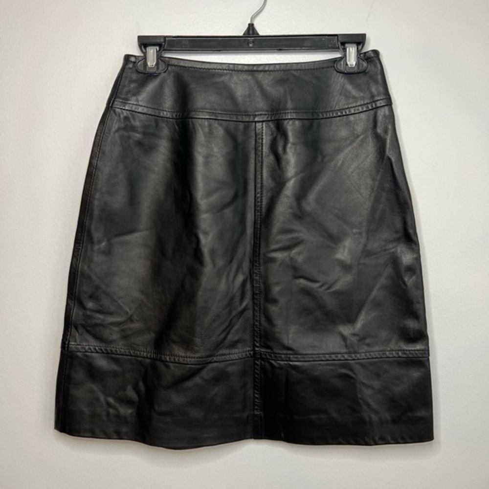 St. John Size 4 • Black Leather Knee Length Skirt.